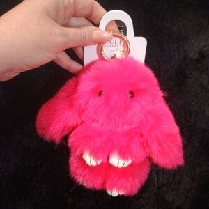 New Vibrant Hot Pink Big Fluffy Bunny Bag Charm